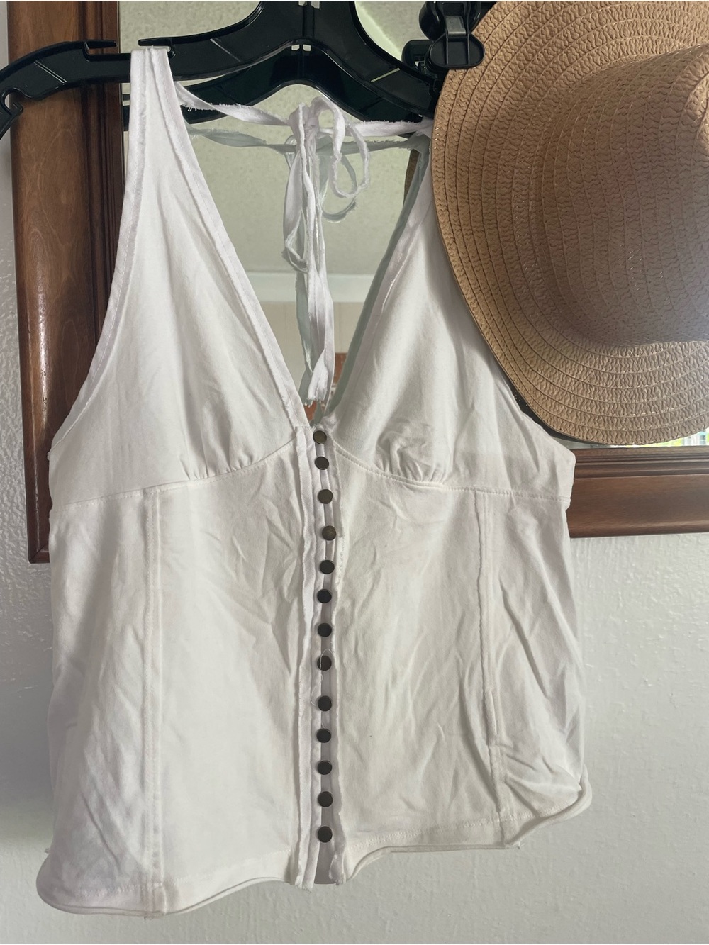 Free People White Button-Front Halter Camisole